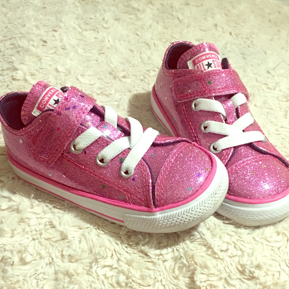 Girls Hot Pink Sparkly Converse Shoes